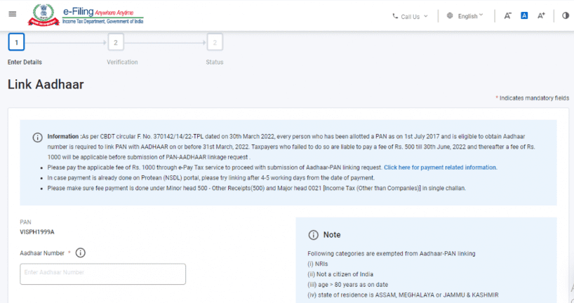 Link PAN Aadhaar steps